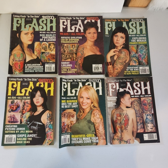Vintage Y2K Flash Tattoo Magazine Lot Of 6 Magazines Womens Tattoos 2005 2006 - Picture 1 of 7